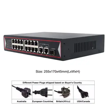16 Port, PoE Switch Nespravovaná 16 PoE Port s 2 Gigbit Uplink a Gigbit SFP 150W 802.3 af pre Sieťové IP Kamery NVR