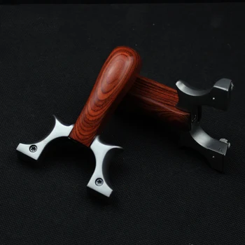Professional Hunting Slingshot Stainless Steel Wood Handle Catapult Outdoor Shooting Sling Shot with Flat Rubber Band 2019 New