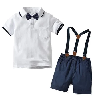 2020 Britský gentleman je detské odevy chlapec mid-size letné bavlnené krátke puzdre tričko podväzky šaty