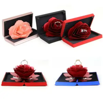 3D Pop-Up Rose Krúžok Box Svadobné Šperky, Zásnubné Skladovanie Držiteľa Prípade Bump