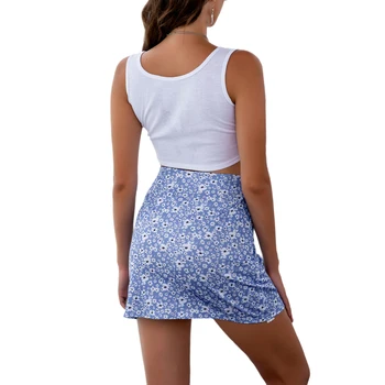 Módne Letné Hot Mini Sukne Ženy Split Kvetinový Tlače Modrej Sukne Dámske Dievčatá High Street Sukne pre Strany Nakupovanie na Denné Nosenie
