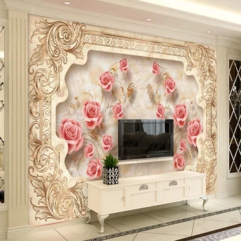 Kvetinové Tapety, Luxusná Obývacia Izba 3d Mramoru Plastický Rose nástennú maľbu