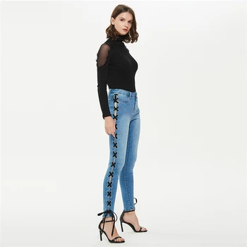 Modrá obojstranné šatka denim džínsy pre ženy 2021 Jar NOVÉ polovice pás džínsy ženy prať office lady Ležérne džínsy žena K1207