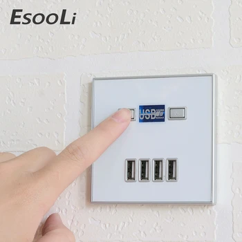 EsooLi USB Port 4A Stenu Nabíjací Adaptér EÚ Zástrčku sieťovej Zásuvke Panel Uzemnené Elektrické Nástenné Adaptérom, Nabíjanie