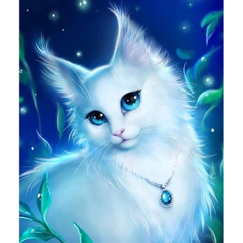 Nové 5D Diy Plný Vrták Štvorcové a okrúhle Diamant Maľba Biela Mačka Výšivky Cross Stitch Drahokamu Mozaiky Domáce Dekorácie