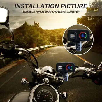 12V24V Motocykel Duálny USB Nabíjačka s LED Displejom Zásuvky Voltmeter Nepremokavé Motocyklové Príslušenstvo