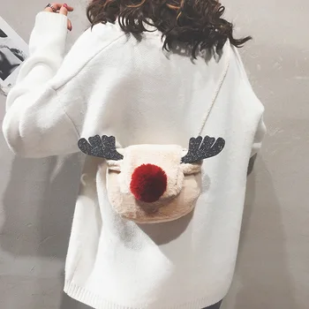 Vianočné moose plyšové kabelka 2019 nové rameno messenger taška roztomilý módne reťazca taška farbou tote taška pre ženy