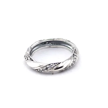 Kompatibilné S Európskymi Šperky 925 Sterling Silver Krúžky pre Ženy Stuhou Lásky Strieborný Prsteň s Crystal Clear