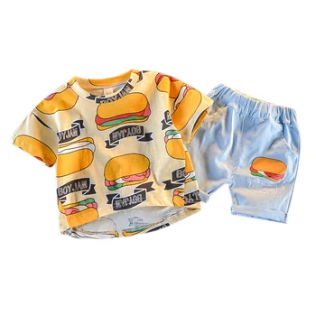 Baby Boy Cloyhes Letné Baby Chlapci Dievča, Krátky Rukáv Burger Tlačený Vzor Topy T-shirt Šortky Batoľa Ležérne Oblečenie Sady