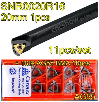SNR0020R16 CNC Vnútorný závit Otáčania nástroja 1pcs + Carmex 16IR AG55 BMA 10pcs 11pcs/set CNC Vnútorný závit Karbidu vložiť