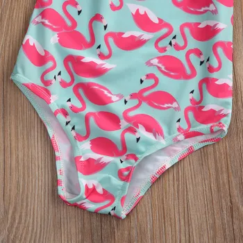 Batoľa Detský Baby Dievčatá Plavky, Bikiny Nastaviť Jeden Kus Mimo Ramenný Volánikmi Cartoon Flamingo Kombinézu Plavky, plážové oblečenie Hot 0-6T