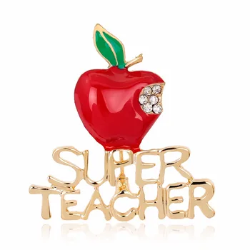 Nádherné 1Pcs Super Učiteľ List Brošňa Pin Crystal Smalt Červená Pohrýzol Ovocie Brošňa Unisex Najlepší Vianočný Darček