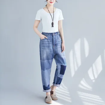 Gradient denim ženy džínsy elastický pás módne patchwork nohavice plus veľkosť voľné nohavice osobnosti streetwear oblečenie pre ženy
