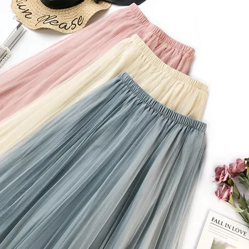 Jarné letné sukne 2019 nové módne kórejský vysoký pás skladaná sukňa farbou femme wild midi sukne dámske sukne oblečenie