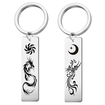 Pôvodná nerezová oceľ keychain dragon a phoenix vzor prívesok prívesok na sun moon pár šperky, prívesok Čínsky брелок