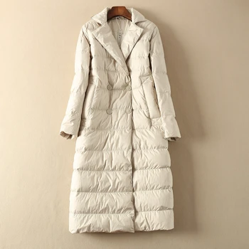Dlhý Zimný Kabát Ženy Dole Kabát kórejský Biele Kačacie Nadol Bunda Ženy s Kapucňou Puffer Bunda Teplá Vetrovka Casaco YY1519