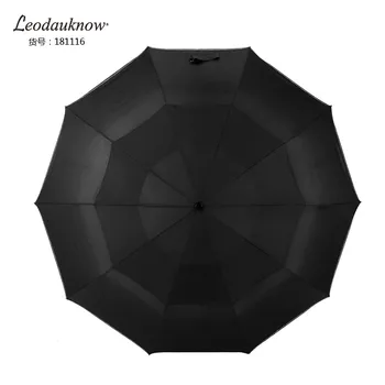 Leodauknow Reflexné Pásky Dizajn Tri-Fold plne Automatické 10k Modré a Čierne pánske a dámske Slnečné a Daždivé Dáždnik