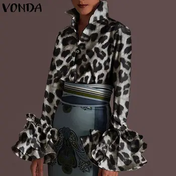 Ženy'Tunic Blúzka Leopard Print Office Dámy Košele 2021 VONDA Vintage Tlačených Topy Žena Tunika Plus Veľkosť S-5XL