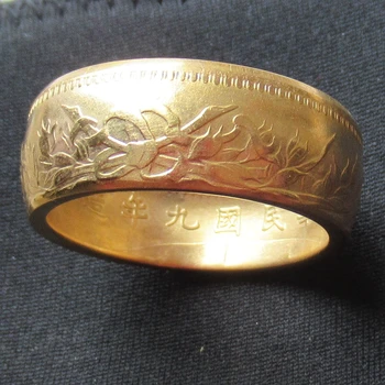 Mince Krúžok Ručné z Čínskych Mincí 24K Zlatom Remeselníci Krúžok NÁM Veľkosť 9-16#