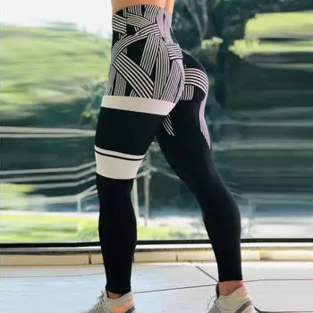 CHRLEISURE Prekladané 3D tlač fitness legíny žena Vysoký pás Slim Package hip ženský cvičenie nohavice Priedušné návleky