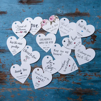 200 listov bieleho kartónu označenie v tvare srdca štítok svadobné osobné logo vlastný kvet darčeka nevesty a ženícha: meno