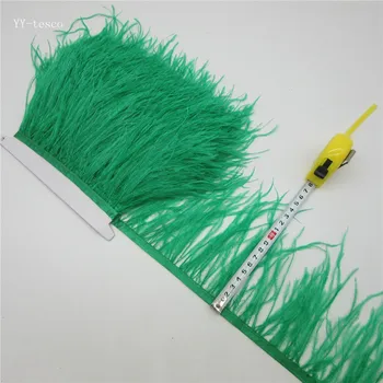 Horúce 5 metrov, 10-15 CM vysoká kvalita skutočná zelená pštrosie perie trim sukne/šaty/kostým perie páse s nástrojmi oblaky orezávanie