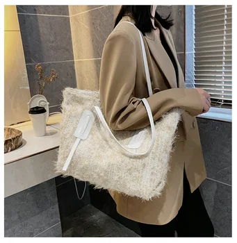 2020 nové módne módne bežné taška cez rameno veľkú kapacitu žena taška všestranný vlnené tote bag