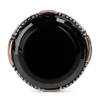 Mini Kameň Zdobených Black Onyx Mincový Striebro Exkluzívne Krúžok Módny Turecký Premium Kvalitné Ručné Jawelery
