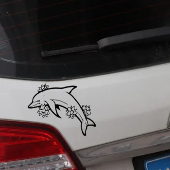 Auto Nálepky Dolphin Kvet Morské Ryby Zvierat Okno PVC chranenim Odtlačkový Čierna/Strieborná 16,5 cm *11 CM