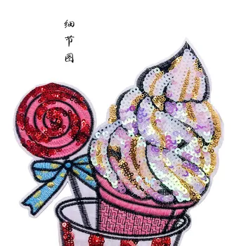 Veľké ružové sequin ice cream patch žehlička Na Škvrny na oblečení DIY prevody T shirt príslušenstvo cartoon nálepky Odznak nášivka