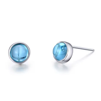 Prírodné Blue Topaz Náušnice Pre Ženy Mincový Striebro Šperky Jednoduché Ucho Klincami Kolo Módne Doplnky Brincos Veľkoobchod
