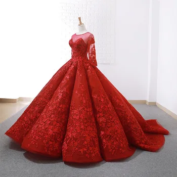 Dubaj Milú Sexy Červené Luxusné Svadobné Šaty Appliques čipky Dlhý Rukáv Svadobné Šaty Pokojný Vlastné Mad plesové šaty pre Maggie