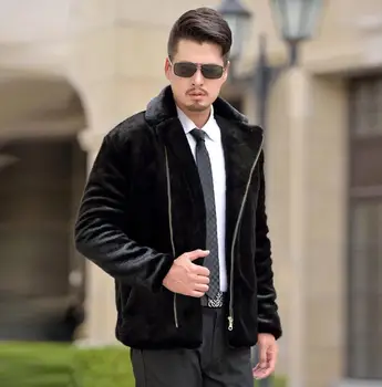 Jeseň Uhlopriečka zips faux noriek kožušiny, kožená bunda pánske zimné zahustiť teplé kožušiny kožený kabát mužov voľné bundy módne b152