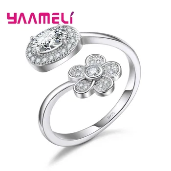 925 Sterling Silver Nastaviteľné Prstene Pre Ženy Strany Kvet Krúžok Jednoduché Geometrické Otvoriť Krúžok Najlepší Darček Šperky