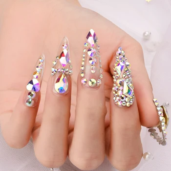 Zmiešané Veľkosť Nechtov Drahokamu Diamond nechtov šperky 3D Crystal Nail Art, Ozdoby Waterdrop na Nechty, Glitter Drahokamy, Sklo Manikúra Tipy