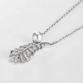 Elegantné Ženy 925 Sterling Silver Náhrdelníky Jemné Perly Crystal Zirkón CZ Leaf Prívesok S925 Náhrdelníky pre Lady Strany Krku Šperky