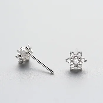Klasické Kórea Kvety Kvetinové Dámske Stud Earrrings 925 Stud Náušnice Jasné Cubic Zirconia Crystal svadobné Náušnice