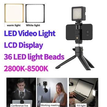 LED Video Svetlo Lampy 36 LED 2800K-8500K LCD Displej s Statív pre Konferencie Live Video Kamera Fotografovanie