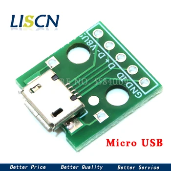 500PCS MINI MICRO USB na DIP Adaptér / USB Konektor Samec 2.54 mm 5pin Samica Konektor B Typ USB2.0 Ženské PCB Prevodník USB-01