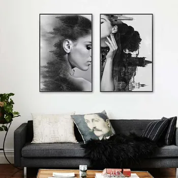 Abstrakt Žena Plátno Maľovanie Čierne a Biele Módy Sexy Dievča Múr Umenia Plagátu Obrázky Moderné Móde, Obývacia Izba Domova