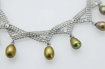 Sladkovodná perla zelená ryža 6-8 mm náhrdelník 18-palcové FPPJ veľkoobchod korálky prírody