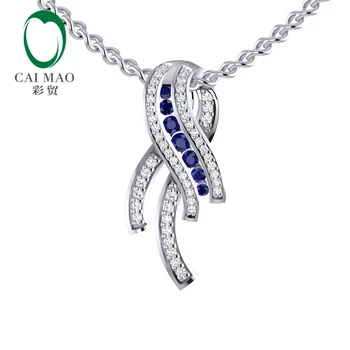 Caimao 0.44 ct Prírodné Sapphire & Diamond 14kt Biele Zlato Prekrásny Prívesok pre Ženy
