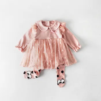 2019 Baby Detská Bavlna Princezná Romper Šaty Jar Jeseň Girl Batoľa Hviezdy Oka Krásne Remienky Novorodencov Oblečenie Bodywear