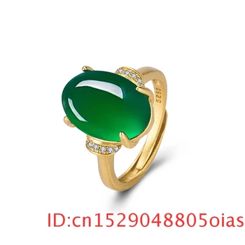 Prírodné Green Jade Krúžok Chalcedony Darčeky Muži Móda Ženy Šperky Amulet 925 Striebro