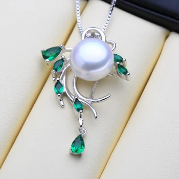 FENASY 925 Sterling Silver Šperky Sady Prírodné Perlový Prívesok Náhrdelníky České Emerald Green Crystal Drop Náušnice Pre Ženy