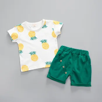 Baby Boy Šaty 2020 Ananás Tlačiť T-shirt Top A jednofarebné Bežné Šortky Dvoch-dielny Oblek Baby Girl Bavlnené Šaty, Oblek