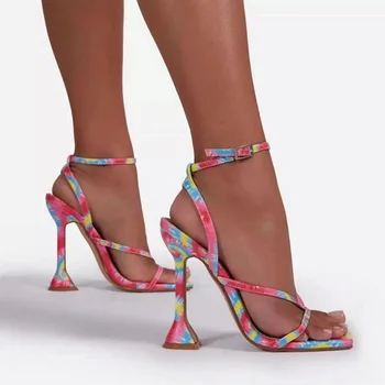 Horúce Štýlové dámske Heel Flip Flops Multicolor Vysoké Podpätky Sandále Ženy Tkaných Papuče Dámske Letné Topánky 35-43 Calzado Mujer