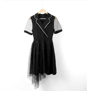 Aby lete nové Hepburn vietor prijať pás zobraziť nepravidelný tenkú gázu šaty dizajn pocit, francúzsky oblek