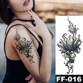 Tmavé Lotosový Kvet Dočasné Tetovanie pre Ženy Ručné Tetovanie Nálepky Módne Tela Hrudníka Umenie Nepremokavé Rameno Falošné Tetovanie