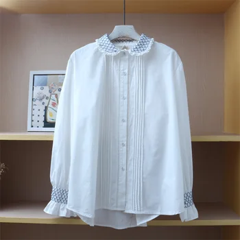 2020 Jar tričko výšivky bežné bavlnené tričko s dlhým rukávom Zena Top košele